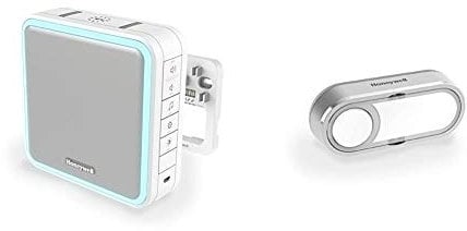 Honeywell Home DW915S Serie 9 Tragbar, verdrahteter oder Funk-LED-Gong (weiß) & Funk-Klingeltaster mit Namensschild und LED-Funktionsanzeige, grau, DCP511G