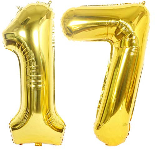 Luftballon 17 Gold, Helium Ballon 17 Goldene 17 Luftballon Geburtstag 17 Jahre, 17 Luftballon Zahl Gold, Riesen Folienballon XXL Ballon Zahlen 17 für Geburtstag Hochzeit Jubiläum Party Deko