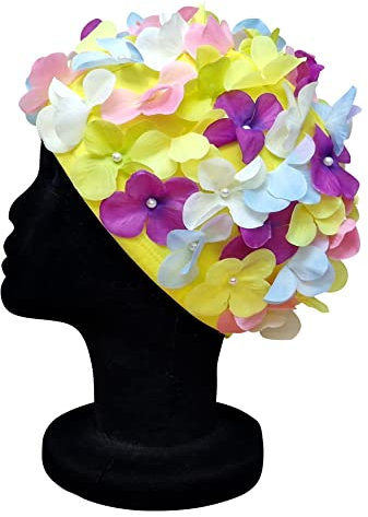 Blue Reef Leo Floral Ladies Classic Retro 3D Flower Petalo Multicolore Giallo Rosa Viola Blu Bianco Elegante Vintage Bella Cuffia da Nuoto Taglia Unica Adulti