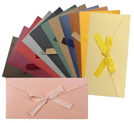 wocpvm 12 Stück Farbiger briefumschläge Retro Kraftpapier Farbige Kraftpapier Umschläge mit Bändern,Perfekt für Weihnachten,Thanksgiving,Hochzeit,Geburtstagsfeier