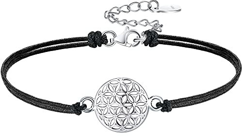 Viwind Armband Damen 925 Sterling Silber Blume des Lebens Armbänder 17+4cm Celtic Knot Bracelet Armband für Frauen und Mädchen Weihnachten Geschenk mit Geschenkbox (Schwarz)