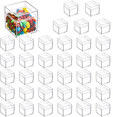 Okllen 36 Pack Acrylic Square Cube, 2x2x2'' Small Clear Box with Lids, Treat Gift Boxes Candy Storage Container for Cosmetics, Makeup, Jewelry, Party Favor