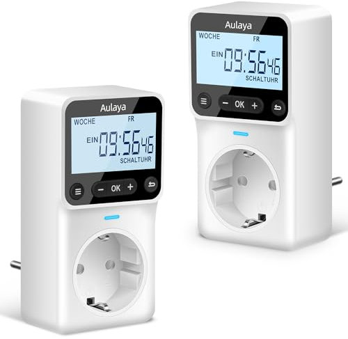 Zeitschaltuhr Digital Nach Maß Deutsche Ausführung Steckdose mit 25 konfigurierbaren Wochen- Tages- und Minuten Programmen,LCD-Display Digitale Elektrische Zeitschaltuhr für Innen 3680W (Geist Weiß)