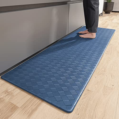Color G Küchenläufer 44 x 120 cm, Anti-Müdigkeit Küchenteppich Waschbar rutschfest, Leder Teppich Küche Öl Resistent, Wasserdicht für Küche, Esszimmer, Wohnzimmer, Büro (Blau)