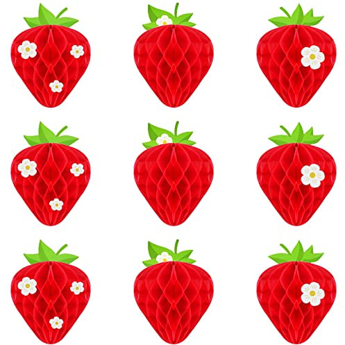 Erdbeer-Party-Dekorationen, Erdbeer-Wabenbälle, Geburtstagsgeschenke, Beeren-Tischaufsätze, Seidenpapier, Waben, Tischdekoration, Hängedekoration, Partyzubehör, 9 Stück