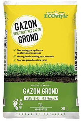 ECOstyle Gazon Sol avec Engrais - Terreau Alimentaire Bio - Engrais de Sol de Haute Qualité - Terre de Jardin - Engrais pour Pelouse - 30L