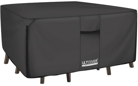 ULTCOVER Funda Cuadrada de Lona Resistente 600D para Mesa y sillas de Patio, Impermeable, para Muebles de Uso General al Aire Libre, 218 cm, Color Negro