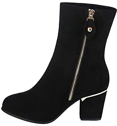 Fulidngzg Stivaletti da donna con tacco alto con tacco alla caviglia, foderati, antiscivolo, impermeabili, eleganti, da cowboyst, Chelsea, Z-Black, 44