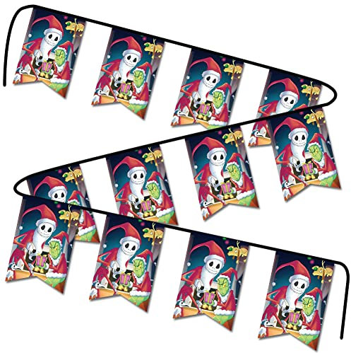 Wimpelkette mit Aufschrift Merry Christmas & Grinchmas Jack Skellington, für Innen- und Außenbereich, Stoff für Heimdekoration und Kamin