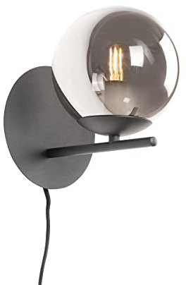 Qazqa - Design Art-Deco-Wandleuchte schwarz und Rauchglas - Flore I Wohnzimmer I Schlafzimmer - Stahl Kugel I Kugelförmig I Länglich - LED geeignet E14