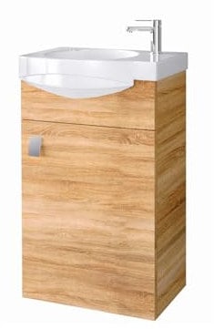 Planetmöbel Meuble sous-lavabo 40 cm en chêne doré avec lavabo & robinetterie en Chrome, Meubles de Salle de Bains pour WC invités