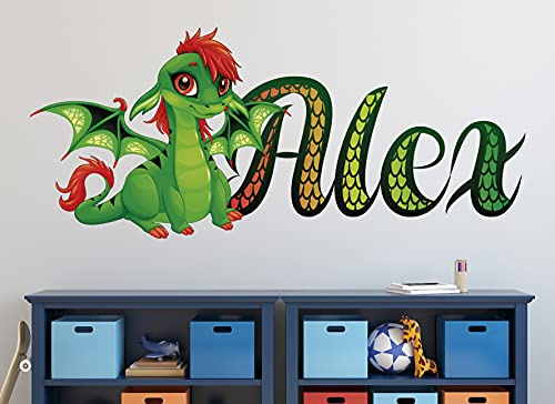Decalcomania da parete con dragone verde, decalcomania con nome personalizzato, adesivo da parete per cameretta dei bambini, decorazione per la casa dei bambini, decorazione da parete