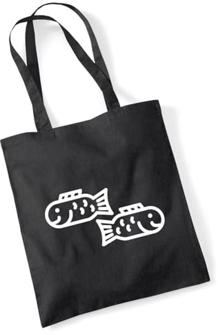 Huuraa Jutebeutel Fische Sternzeichen Symbol Geschenk 10 Liter Black Baumwolle Fische Präsent