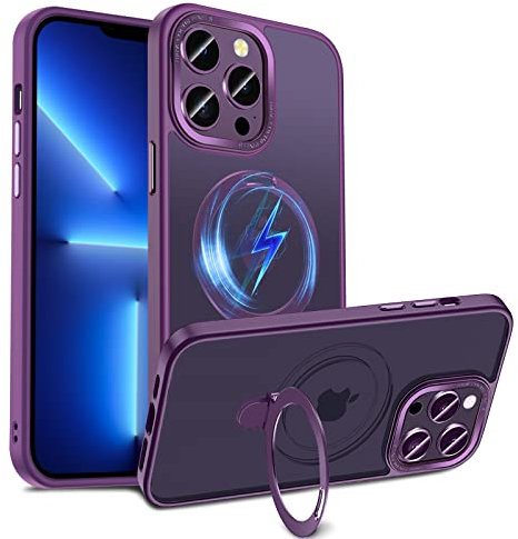 S. Dawezo Magnetisch Ständer Hülle für iPhone 13 Pro Max, Kompatibel mit Magsafe, Militärschutz, Anti-Fingerabdruck, Stoßfest Unsichtbare Halterungen Handyhülle für iPhone 13 Pro Max, Dunkellila