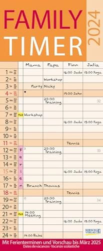 Family Timer Lifestyle - Familienplaner 2024 für 4 Personen - Korsch-Verlag - Kalender mit 4 Spalten zum Eintragen - 19 cm x 46 cm