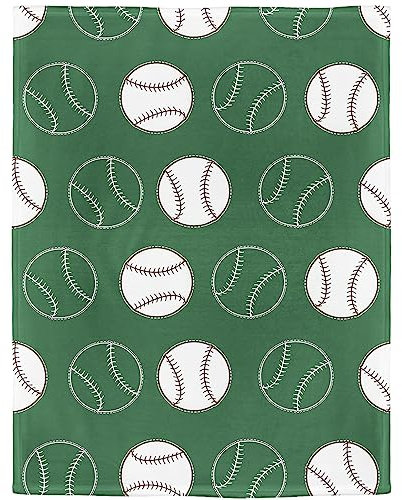 YISUMEI Baseball-Fleecedecke mit grünem Hintergrund, Plüsch, warmweiß, Baseball-Überwurf für Sport-Fans, Kinder, Erwachsene, Geschenke, 152,4 x 203,2 cm