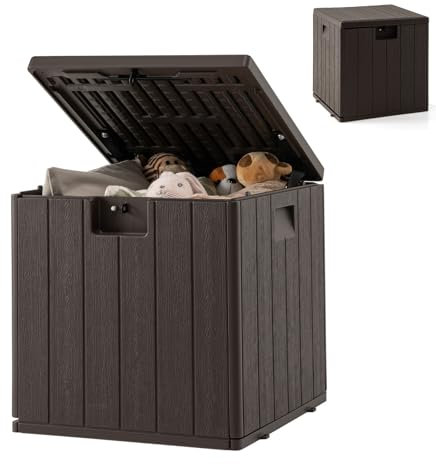 GOPLUS Coffre de Rangement Étanche 106L, Boîte de Rangement en Résine Résistante aux Intempéries Pouf de Rangement Verrouillable pour Jouets, Outils, Fournitures de Piscine