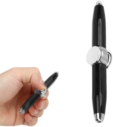 WOOXGEHM Rotary Pen, Multifunktionaler Glow in the Dark Fingerspielzeugstift, Gyroskop Stift mit LED Lichtern, Nachdenken, Stressabbau, Geschenkstift für Geschäftsleute, Studenten (Schwarz)