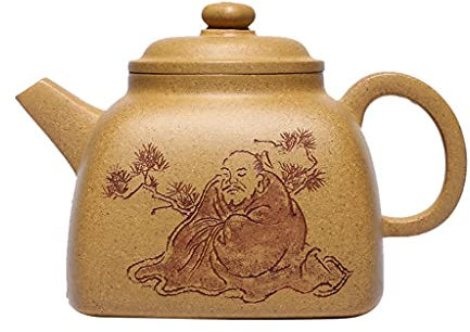 Teiera in Argilla Viola Fatta a Mano, Teiera in Argilla Viola Tradizionale, Yixing Teiera in Argilla Viola Minerale Grezzo Segmento in Oro Giallo Teiera in Fango Teiera Quadrata Fatta a Mano Set da tè