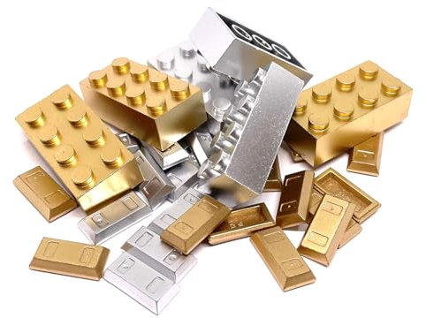 Penny Bricks Klemmbausteine Brick Chrome-Pack Golden Bausteine 2x4 | Kompatibel | Goldene und Silberne Steine (Silber, 20 Stück: 1x2 Barren)
