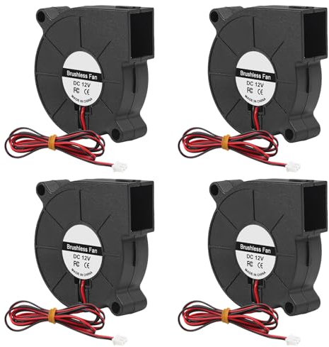 4 Pack 50 mm x 15 mm Gebläse, 12 V, 5015, Doppelkugellager, Gleichstrom, bürstenloser Kühl-Turbolüfter, 2-poliges 39-Zoll-Kabel für 3D-Drucker-Zubehör