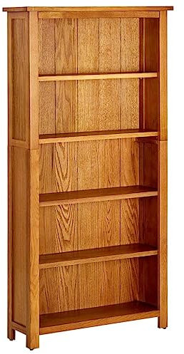 KOIECETA Eichenholz Massiv Bücherregal 5 Fächer Standregal Wandregal Bücherschrank Holzregal Raumteiler Bürorregal Regal Aktenregal 70x22x140cm