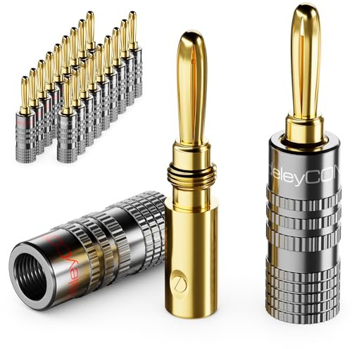 deleyCON 20 Stück Bananenstecker Set - Vergoldet Schraubbar für Lautsprecherkabel Boxenkabel 0,75 mm - 4,5 mm & z. B. HiFi Audio Heimkino Receiver - Grau