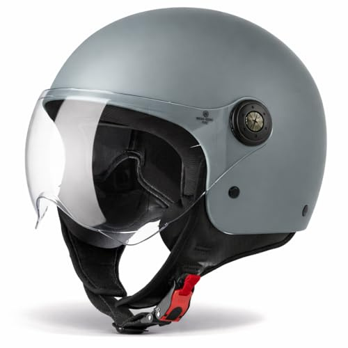 VINZ Duoro Roller Helm Jet Helm Mopedhelm Herren und Damen | in Gr. XS-XXL | Jethelm mit Visier | ECE 22.06 Zertifiziert | Motorradhelm | Erhältlich Nardo Grey