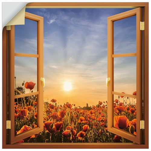 ARTland Wanddeko Wandtattoo selbstklebende Vinylfolie 50x50 cm Fensterbilder Fenster Pflanzen Blumen Mohnblume Sonnenuntergang U5BZ