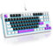 Mosptnspg Teclado mecánico 80% con cable, montaje de junta retroiluminada RGB, 87 teclas, interruptor lineal personalizado intercambiable en caliente, teclado para juegos con teclas PBT (negro morado)