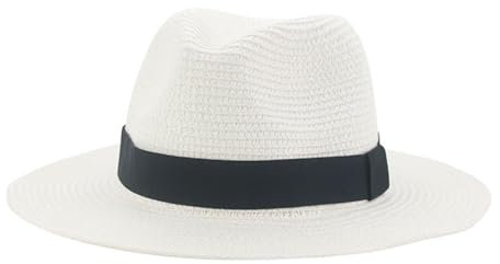 Bywenzai Männer Frauen Filz Top Hüte Fedora Panama Hüte Strohhut Für Herren Gurtband Panama Stroh Zylinder Mit Flacher Krempe Outdoor Schatten Strandhut Jazz M (56-58Cm) Weiß