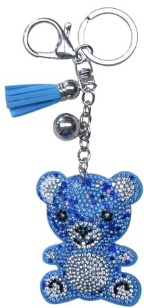 Bijou de Sac, Porte-clés Ourson Nounours Strass Cristal bleu et Blanc.