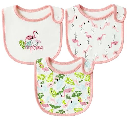2ooya Baumwolle Absorbierende Baby Lätzchen - 3 Stück Rosa Flamingo Neugeborene Babykost-Lätzchen Sabbernde Fütterung Bibs mit Harzknöpfen Set für Säuglinge Kleinkinder Geschenk Mädchen Fotorequisite
