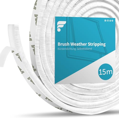 shinfly Joint Fenetre Porte Isolation, 15 Mètres(L) x 9 mm(B) x 9 mm(D) Joint Brosse Porte Coulissante, Joint Etancheite pour Fenetre Baie Vitrée Porte Poussière Voler Froid Phonique(Blanc, 15M)