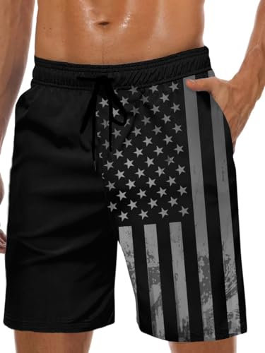 Lzzidou Herren-Badehose mit amerikanischer Flagge, USA, 4. Juli, patriotische Board-Shorts, schnelltrocknend, gefüttert, Strandshorts, Patriotisches Schwarz, X-Large