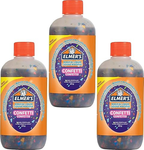 3 x Elmer's Confetti Sl!me Activator | Washable & Kid-Friendly Magical Liquid for Glue | 3 x 245g Bottles