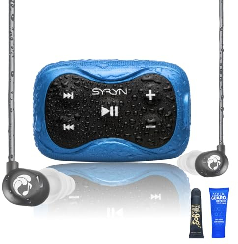 SYRYN 2 Waterproof Swim Bud Bundle for Swimming with Music, 8GB (2,000 Songs or 138 Hours) | MP3, AAC, M4A and FLAC Drag and Drop with PC or Mac | 100% IPX8 waterproof, 8GB up to 2000 songs, MP3 AAC FLAC via PC or Mac, no streaming, for swimming
