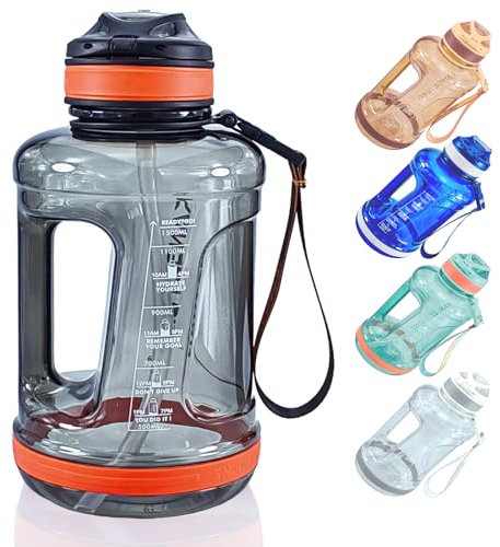 Goodatech Botella de Agua Deportiva, 1.5L/52 Oz, a Prueba de Fugas, sin BPA, con Marcador de Tiempo, Reutilizable para Atletismo, Ciclismo, Gimnasio, Oficina, Viajes al Aire Libre (Negro)