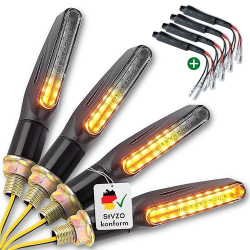 Binego® 4x LED Blinker Motorrad E Geprüft mit Lauflicht LED + Lastwiderstände | Universelle Mini Blinker Moped Zubehör | StVZO konform