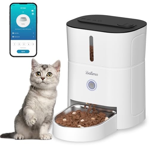 Balimo Futterautomat Katze 3L, WiFi Intelligenter Katzenfutter Automat, Futterspender für Katzen/Hunde Mit Nachtlicht und 304 Edelstahlnapf, APP-Steuerung, 1-10 Mahlzeiten pro Tag, weiß