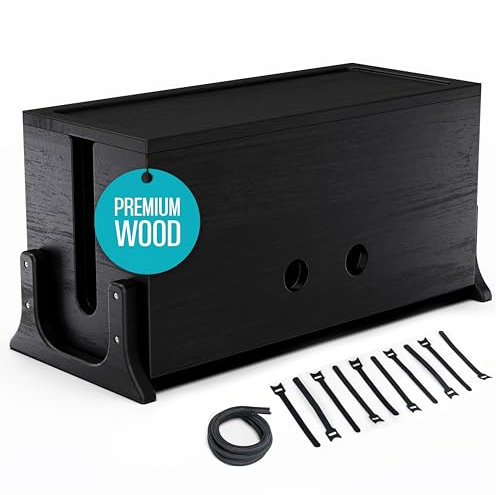 Extra Large Cable Management Box, Wood Cord Hider Box & Organizer for Power Strip, TV Wires & Desk Cable Storage
