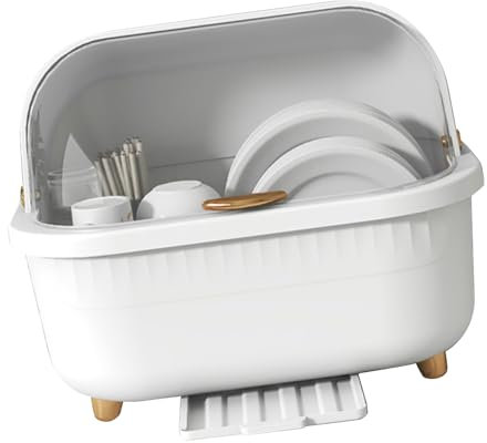 KIMISS Escurridor de Platos Multifuncional para Hamburguesas con Tapa Caja de Secado de Platos de Plástico con Tapa - Escurridor Que Ahorra Espacio para Accesorios de Cocina, Tabla para
