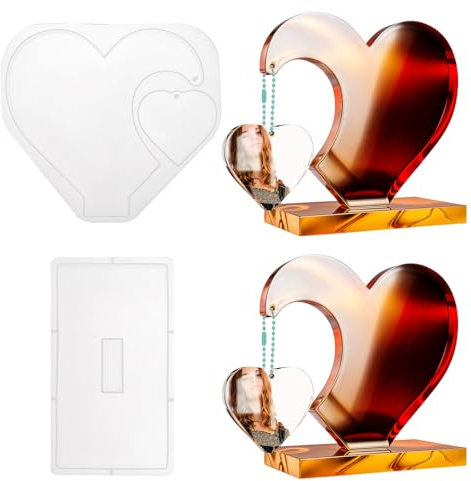 2 Stück Silikon Form Herz 3D Herz Silikonform, Herzförmige Epoxidharzform, Silikonformen Epoxidharz Silikonform Mould mit 10 Kleine Ketten für Heimwerker-Heimdekoration, Kunstkreation, Heimdekor