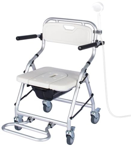 Toilettenstuhl Mit Rollen Duschstuhl Mit Toilette Für Senioren Fahrbarer Toilettenrollstuhl Mit Armlehne Rückenlehne Und Toiletteneimer Bis 120kg Duschstuhl Mit Rollen Für Behinderte