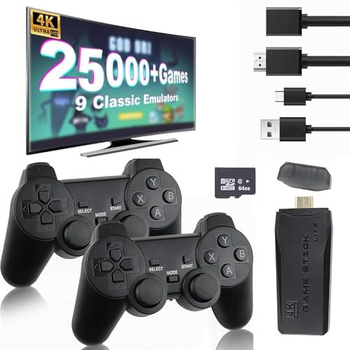 Consola de juegos retro inalámbrica Retro Game Stick 4K salida HDMI Plug Play TV Video Juegos Stick con más de 20000 juegos integrados 2 controladores inalámbricos 2.4G regalos para el día de Navidad