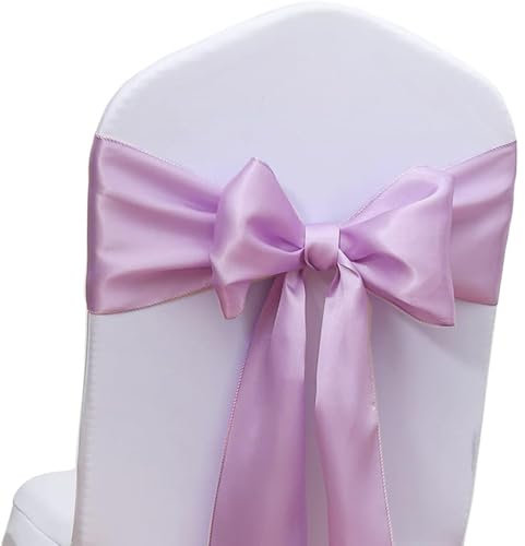 Gankar Satin Lavender Chair Sashes 50 Pack, Lavende Bows for Chairs for Wedding Party Birthday Decor, Lilac Chair Ribbons Ties for Folding Chairs