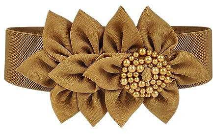 Anevous Damen Elastische Gürtel, 6 cm Breite Hüftgürtel mit Blume, Fashion und Süß Taillengürtel, Große Blume Hüftgürtel,Verstellbarer Damengürtel für Frauen Kleid, 75cm,Braun