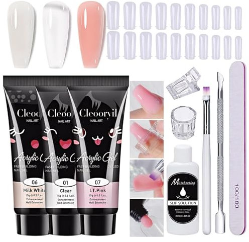 Gel Nail Kit 3 Colour 15ML Clear Nude Pink Builder Gel Set Nail Extension ,nail extension kit,DIY for Beginners Gifts Set for Women