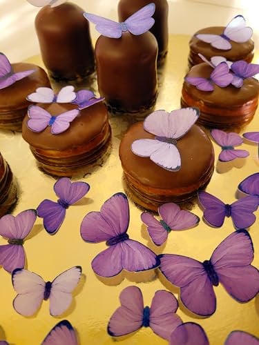 Anglesit Pre-Cut Beautiful Purple Gradient Mixed Size Butterflies Edible Rice Wafer Paper Cupcake Toppers Cake Decorations Birthday Wedding Party Celebration (Purple)