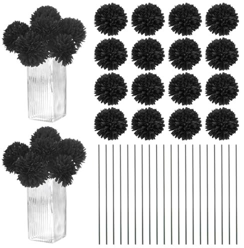 M METERXITY 30-Pack Artificial Chrysanthemum Ball Flowers,11 Inch Faux Chrysanthemum Silk Bouquets Real Touch Faux Flowers for Home/Wedding/Christmas/Party[Black]